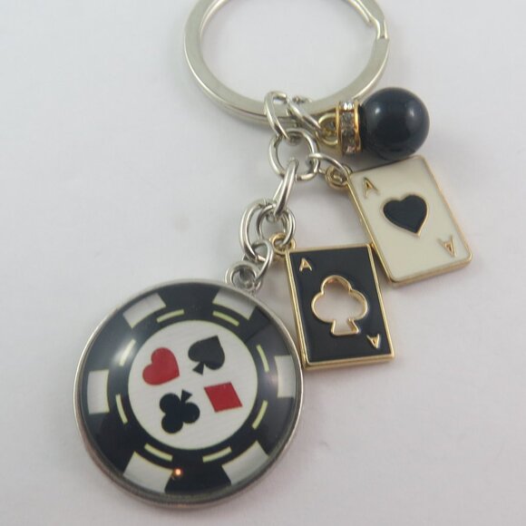 Poker Keychain Casino Keychain Gambling Key Ring Poker Chip Charm Keychain - Picture 1 of 4